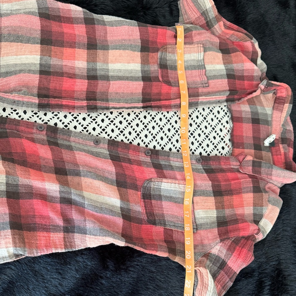Free People We The Free Plaid Lace Back Shirt M - Picture 5 of 7